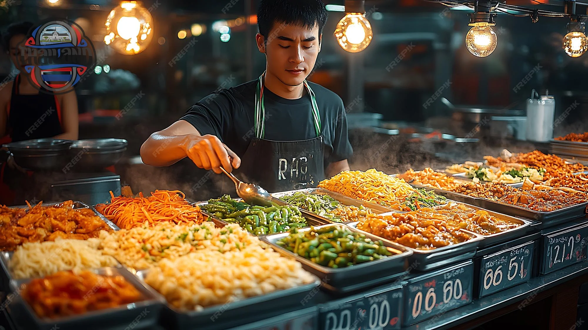 Chợ đêm Jodd Fairs Bangkok, ẩm thực đường phố Thái Lan, món ăn đa dạng, màu sắc rực rỡ